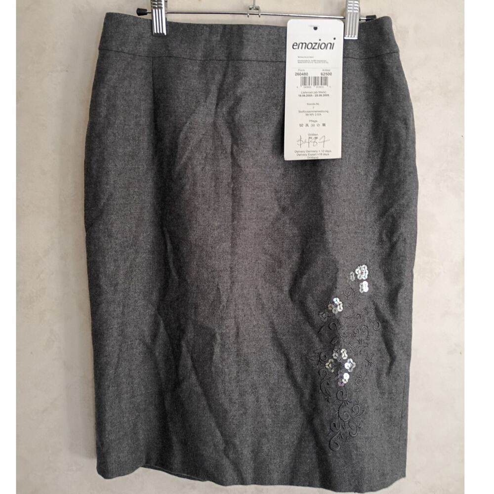 NWT Y2K Virgin Wool Sequin Pencil Skirt Small Gray European Boutique Minimalist